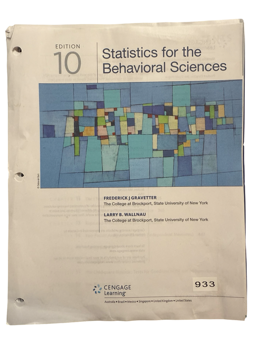 Statistics for the Behavioural Science 10TH ED Loose leaf